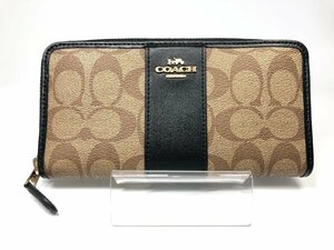 ★ 未使用 COACH コーチ F54630 シグネチャー PVC ラウンドファスナー 長財布 ウォレット ブラック系×ブラウン系