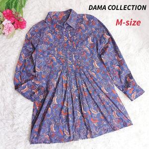 DAMA COLLECTION ペイズリー総柄・Aライン長袖ブラウス 青&紫&オレンジ&くすんだ薄ピンクなど 82059