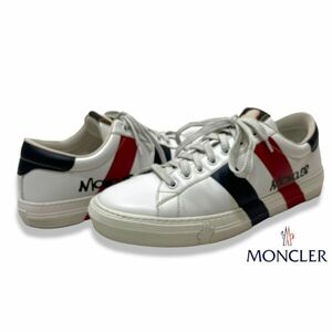 正規品 MONCLER MONTPELLIER モンクレール モンペリオ トリコロールライン ローカット スニーカー レザー ロゴ シューズ 43 ホワイト