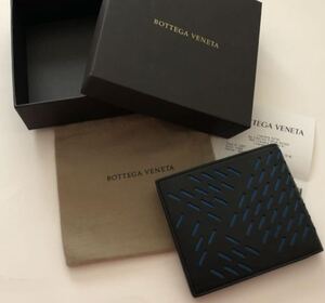 【送料無料】新品◆ BOTTEGA VENETA ボッテガ ヴェネタ メンズ レザー 二つ折り 財布 正規 黒/青