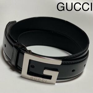 【1円オークション】本物 GUCCI グッチ ベルト 極美品 シルバーGバックル 送料無料 黒