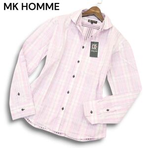 【新品 未使用】 MK HOMME ミッシェルクラン オム 通年 長袖 ホリゾンタルカラー★ スリム チェック シャツ Sz.51　メンズ　A4T13957_C#C