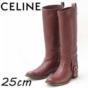 ◆CELINE セリーヌ レザー ロゴ金具 ロング ブーツ 赤茶 38