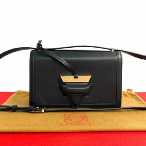 極 美品 希少品 LOEWE ロエベ バルセロナ ロゴ 金具 レザー 本革 ショルダーバッグ ポシェット サコッシュ ブラック 黒 レディース 39961