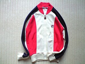 即決 80s ヴィンテージ FILA フィラ アクリル ニット ジャージ 赤 ベージュ 黒 ビヨンボルグ