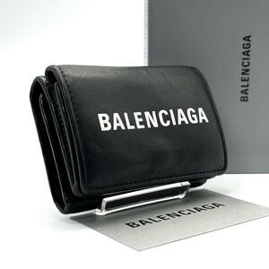 極美品★BALENCIAGA バレンシアガ 三つ折り財布 ３つ折り コンパクトウォレット エブリデイ レザー 本革 ブラック 黒 レディース