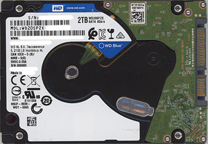 【中古】WesternDigital ノート用HDD 2.5inch WD20SPZX 2TB 7mm 200～500時間以内 [管理:1050025120]