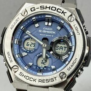 極美品 G-SHOCK GST-W110D-2AJF GスチールG-STEELタフソーラー 電波受信 電波ソーラー マルチバンド6 メタルバンド ブルー アナデジ