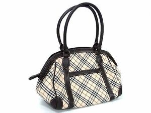 ■新品同様■ BURBERRY バーバリー ノバチェック キャンバス×レザー トートバッグ ハンドバッグ ベージュ系×ブラウン系 AV3779