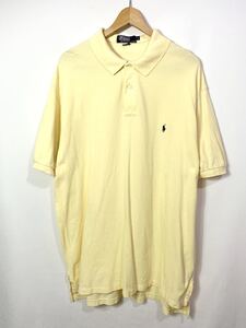 ■USA製 Polo by Ralph Lauren ラルフローレン ポニーワンポイント 鹿の子素材 半袖ポロシャツ 古着 アメカジ イエロー サイズXL■