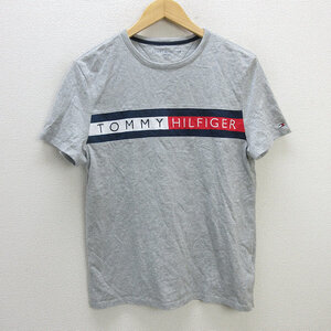 k■トミーヒルフィガー/TOMMYHILFIGER ロゴ刺繍入り クルーネックTシャツ【S/P】灰色/MENS■122【中古】