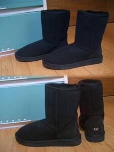 UGG*アグ*オーストラリア*羊革ムートン*ブラック*クラッシック内側羊毛皮ボアあたたかいムートンブーツ試着程度使用のみNO11*8*25.0