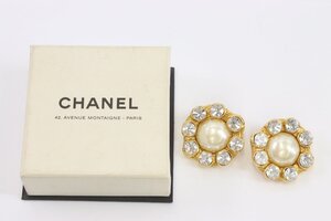 CHANEL シャネル フェイクパール ラインストーン ラウンド イヤリング ヴィンテージ アクセサリー 3666-A