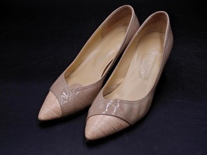 DIANA ダイアナ エナメル 切替 ポインテッドトゥ ミドルヒール パンプス size22.5/ベージュ ■■ ☆ eka1 レディース