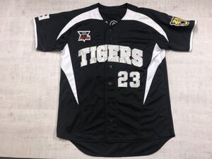 阪神タイガース Tigers プロ野球 セ・リーグ スポーツ 背番号23 GON カラオケアトム協賛 半袖ベースボールシャツ ユニフォーム メンズ 黒