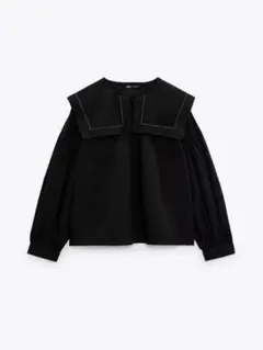 ZARA 完売　コントラストステッチ　ポプリンブラウス　ブラック　M