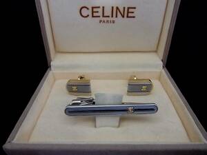 ■新品N■№0313 セリーヌ【ＣＥＬＩＮＥ】【ゴールド・シルバー】■カフス＆ネクタイピン タイピン セット