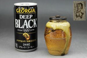 C-965 因久山焼 茶入れ 黒柿蓋 山陰 因幡 鳥取 茶道具 蔵出 古玩