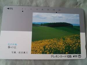使用済み　テレカ　北の大地　春の丘　写真　前田真三　＜430-7.1発行＞105度数