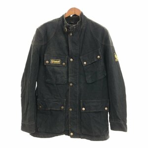 70年代 イタリア製 Belstaff ベルスタッフ オイルド トライアルマスタージャケット ユーロ ブラック (メンズ XXL) 中古 古着 P8879