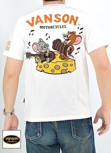 vanson×TOM＆JERRYコラボ 天竺半袖Tシャツ◆vanson ホワイトXXLサイズ TJV-2328 バンソン ヴァンソン トムとジェリー 刺繍 バイカー