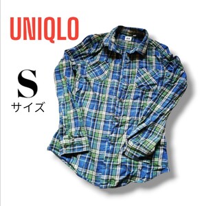 【大特価!!】UNIQLO ユニクロ【Sサイズ】チェック柄 長袖 ネルシャツ ブルー グリーン レディース