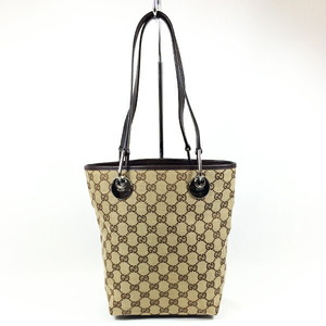 【美品】【中古】GUCCI グッチ GGキャンバス トートバッグ ショルダー ベージュ×ブラウン系