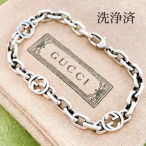 洗浄済＊グッチ GUCCI 925 ブレスレット シルバー メンズ OT143 チェーン インターロッキング レディース アクセサリー