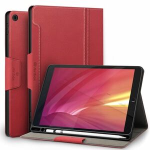 Antbox iPad 9世代 ケース 10.2インチ 第9/8/7世代PUレザー製 耐衝撃 ペンシル収納可 オートスリープ＆スタンド機能付き 全面保護 (レッド)