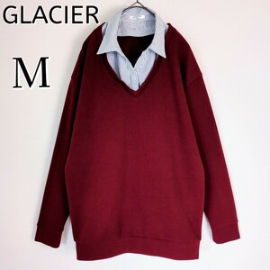 GLACIER グラシア☆ボルドーカラーのスウェットシャツ　M　シャツ部分取り外しOK　ビジネス　男女兼用　Vネック　 トレーナー　長袖