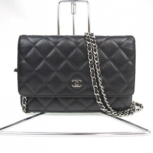 ◆ 1円 ～ CHANEL / シャネル ラムスキン マトラッセ チェーンウォレット ココマーク ブラック シルバー金具 152781