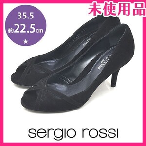 新品未使用品 セルジオロッシ Sergio rossi クロス スエード オープントゥ パンプス ブラック 黒 35.5(約22.5cm) sh24-1081