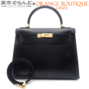 101722226 エルメス HERMES ケリー28 外縫い 2way □F刻印 ブラック ゴールド金具 ボックスカーフ ハンドバッグ レディース