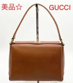 T1354 美品☆ オールドグッチ GUCCI ハンドバッグ レザー ブラウン