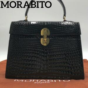 定価１９５万円超【最高級品・極美品・王侯貴族御用達】モラビト MORABITO クロコダイル ハンドバッグ シャイニーブラック ゴールド金具