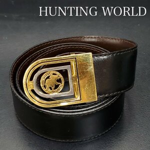 【宝蔵】HUNTING WORLD ハンティングワールド レザーベルト メンズ ブラック 黒 金バックル