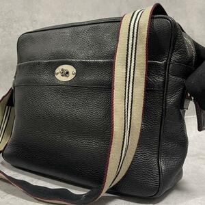 1円 極美品 BURBERRY バーバリー レザー ショルダーバッグ メッセンジャーバッグ ビジネス メンズ 斜めがけ 黒 ブラック A4対応 大容量