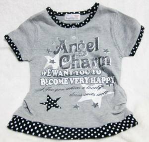 110㎝ Angel Charm 半袖 Tシャツ カットソー 脇ギャザー グレー