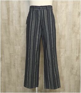 【未使用品】 ジョンブル JQJB WIDE TROUSERS MULTI STRIPE ワイドトラウザー マルチストライプ デニムパンツ ジャカード 28 ネイビー系