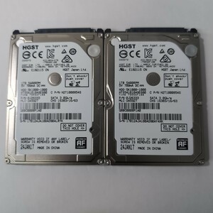 1TB 使用時間極少(181h/1195h) 2.5inch HDD SATA P01523【1円スタート/2枚セット】