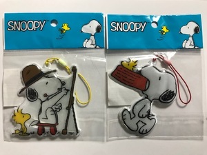 当時物 2016年 PEANUTS ピーナッツ SNOOPY スヌーピーリフレクターフルカラーストラップ 2種セット 絵画 餌皿 デッドストック レトロ 希少