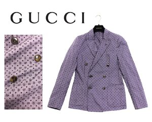 45万新品◆48=M◆グッチ GUCCI ダブルブレステッドジャケット ペイズリー くすみカラー紫系 1円