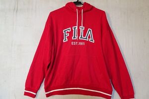 FILA/フィラ/長袖パーカ/フーディー/スウェット素材/フロントロゴプリント/ライン入リブ素材/スポーティー/赤/レッド/Lサイズ(12/18R)