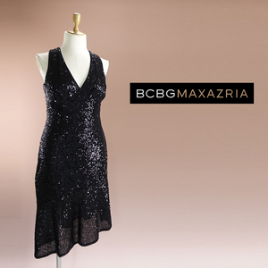 半額セール★新品 BCBGマックスアズリア 17号 黒 スパンコール刺繍 ワンピース パーティドレス 大きいサイズ 結婚式 フォーマル 凛57EE1304