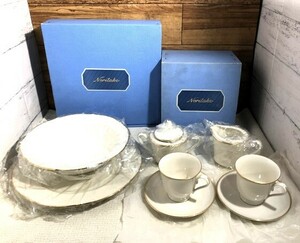 C35★未使用保管 美品 Noritake ノリタケ Contemporary FINE CHINA★大皿 深皿/カップ＆ソーサー2客/白 金縁 まとめ売りセット 