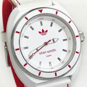 美品 adidas アディダス STAN SMITH スタンスミス 腕時計 ADH2933 クオーツ アナログ ラウンド カレンダー ホワイト 電池交換済 動作OK