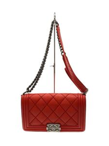 CHANEL◆ボーイシャネル25/ワイルドステッチ/18番台/ショルダーバッグ/レザー/RED/A67086//