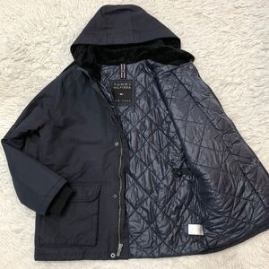 超希少2XL!トミーヒルフィガー TOMMY HILFIGER ネイビー ナイロンジャケット 2way キルティングダウン 中綿 フード ボア裏地 秋冬 3L