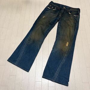 和498★ USA製 TRUE RELIGION JOEY トゥルーレリジョン デニムパンツ フレアパンツ ジーンズ ボトムス 31 ジップフライ メンズ ブルー