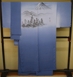 A50-11　即決 新古品 正絹 男物 長襦袢 反物 青灰 遠山 松 未仕立て品